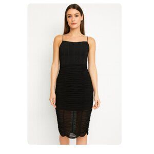 Alice + Olivia SZ 6 Alex Corset Gathered Dress Black Corset Top Midi Length $395